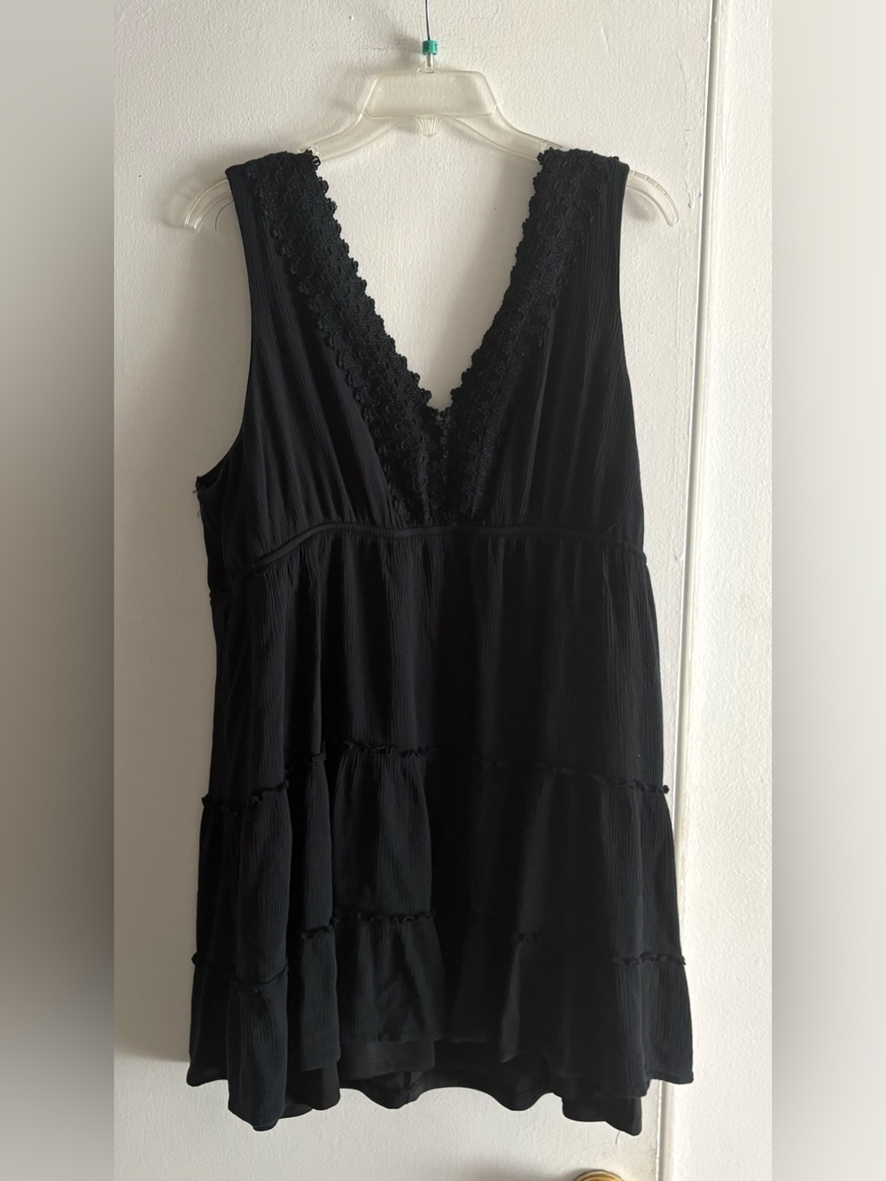 Black Boho Style Tiered Babydoll Mini Sun Dress